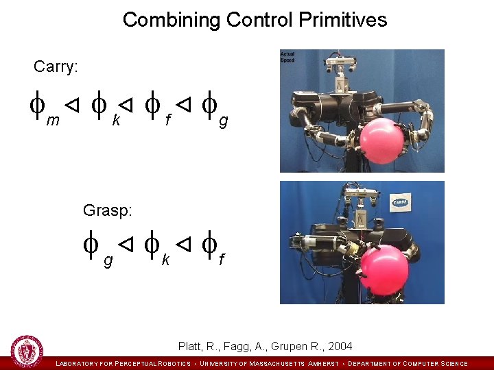 Combining Control Primitives Carry: fm f k f f fg Grasp: f g fk