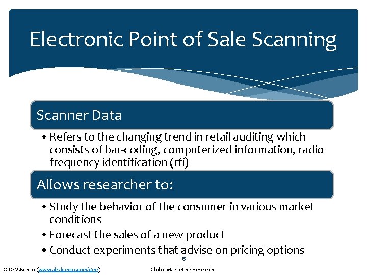 Electronic Point of Sale Scanning Scanner Data • Refers to the changing trend in