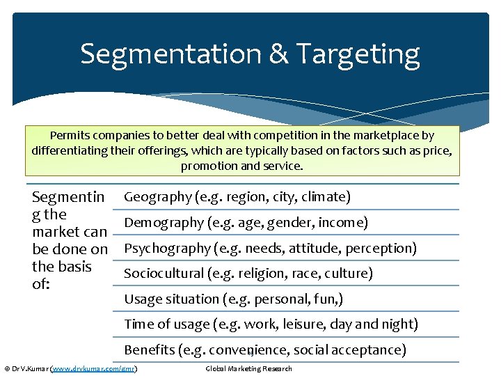 Segmentation & Targeting Permits companies to better deal with competition in the marketplace by