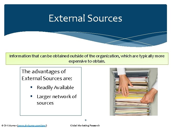 External Sources Information that can be obtained outside of the organization, which are typically
