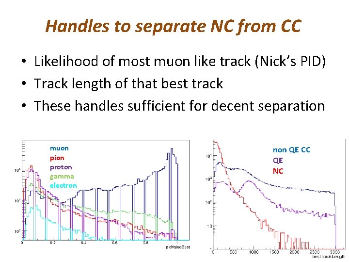 Handles to separate NC from CC • Likelihood of most muon like track (Nick’s