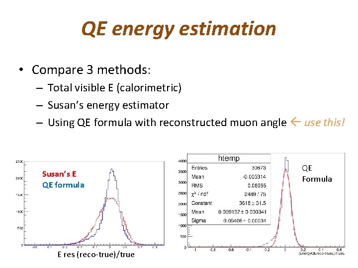 QE energy estimation • Compare 3 methods: – Total visible E (calorimetric) – Susan’s