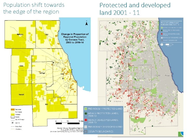 Population shift towards the edge of the region Protected and developed land 2001 -