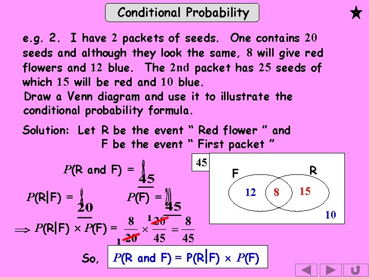 Conditional Probability e. g. 2. I have 2 packets of seeds. One contains 20
