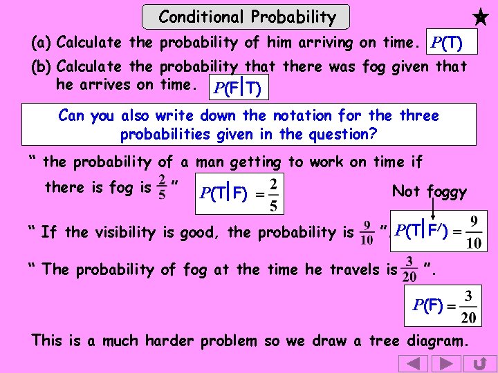 Conditional Probability (a) Calculate the probability of him arriving on time. P(T) (b) Calculate