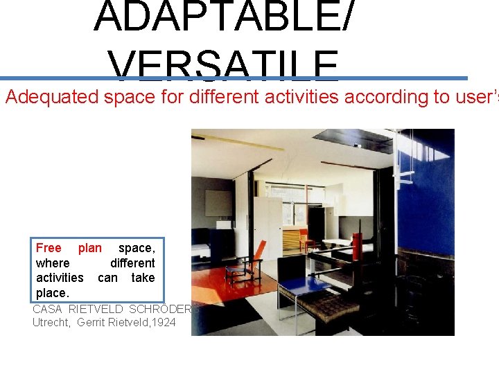 ADAPTABLE/ VERSATILE Adequated space for different activities according to user’s Free plan space, where