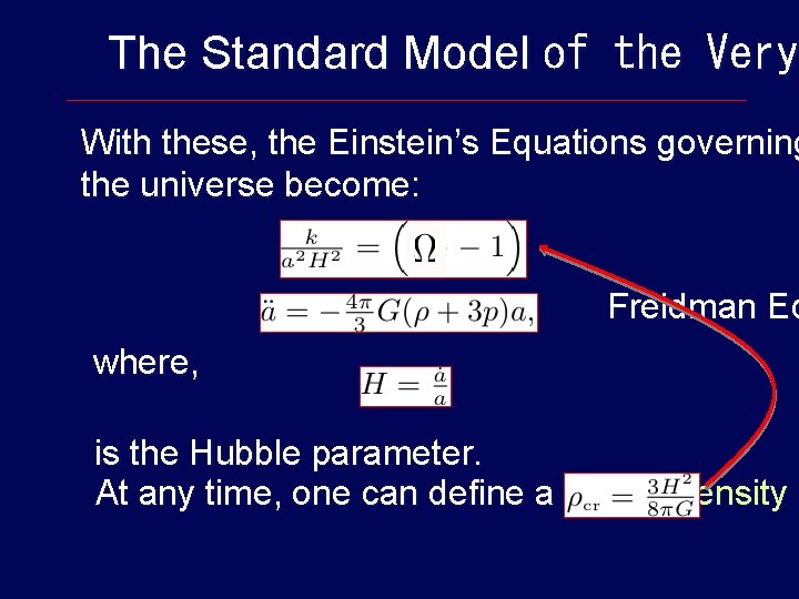 The Standard Model of the Very With these, the Einstein’s Equations governing the universe