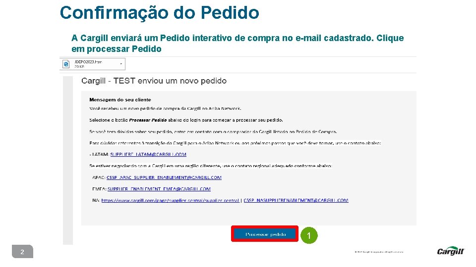 Confirmação do Pedido A Cargill enviará um Pedido interativo de compra no e-mail cadastrado.