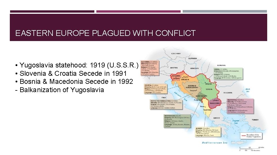 EASTERN EUROPE PLAGUED WITH CONFLICT • Yugoslavia statehood: 1919 (U. S. S. R. )