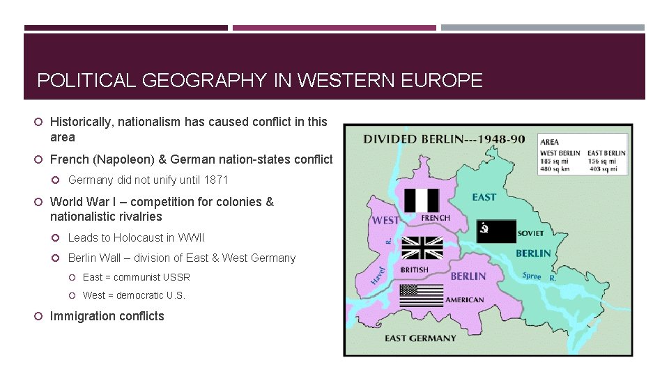 POLITICAL GEOGRAPHY IN WESTERN EUROPE Historically, nationalism has caused conflict in this area French