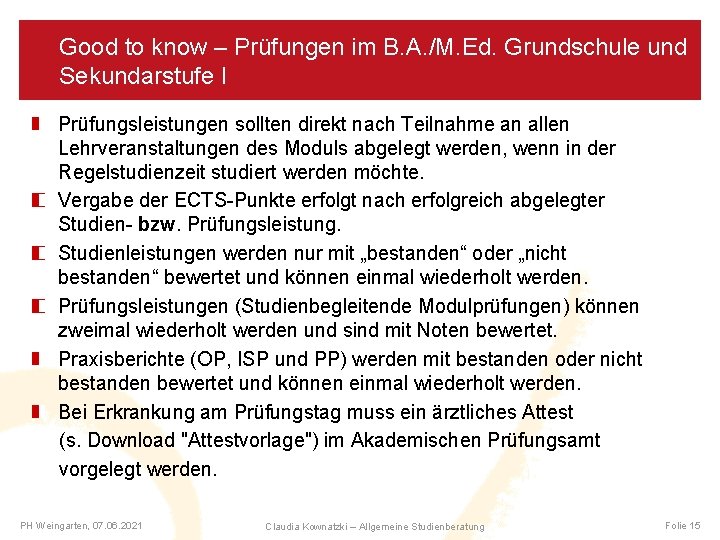 Good to know – Prüfungen im B. A. /M. Ed. Grundschule und Sekundarstufe I