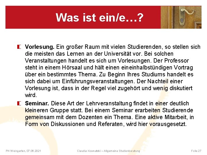 Was ist ein/e…? Vorlesung. Ein großer Raum mit vielen Studierenden, so stellen sich die