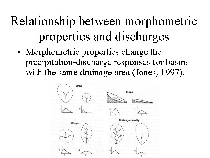 Relationship between morphometric properties and discharges • Morphometric properties change the precipitation-discharge responses for