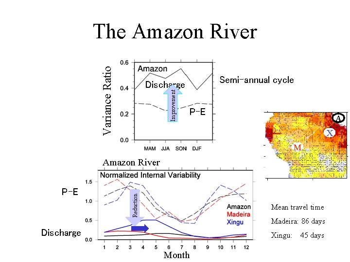 Variance Ratio The Amazon River Semi-annual cycle Improvement Discharge P-E A X M P-E