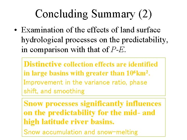 Concluding Summary (2) • Examination of the effects of land surface hydrological processes on