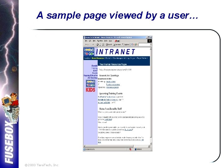 A sample page viewed by a user… © 2003 Tera. Tech, Inc 