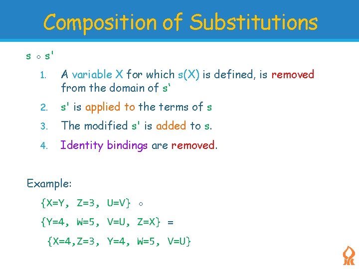 Composition of Substitutions s ◦ s' 1. A variable X for which s(X) is