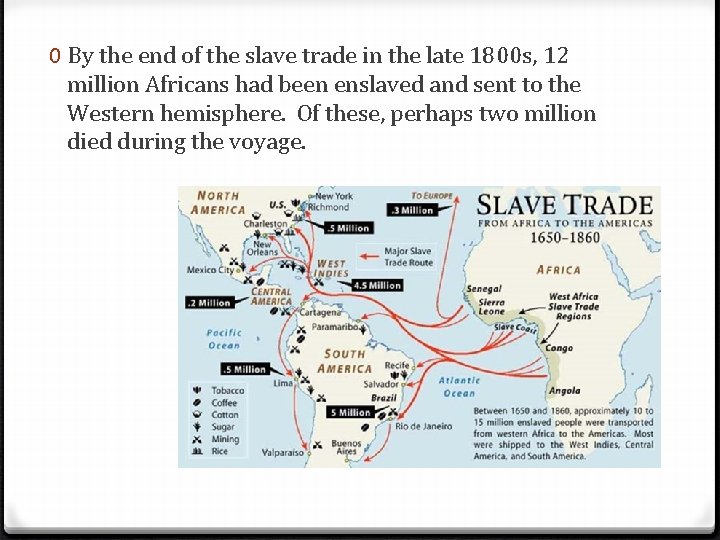 0 By the end of the slave trade in the late 1800 s, 12