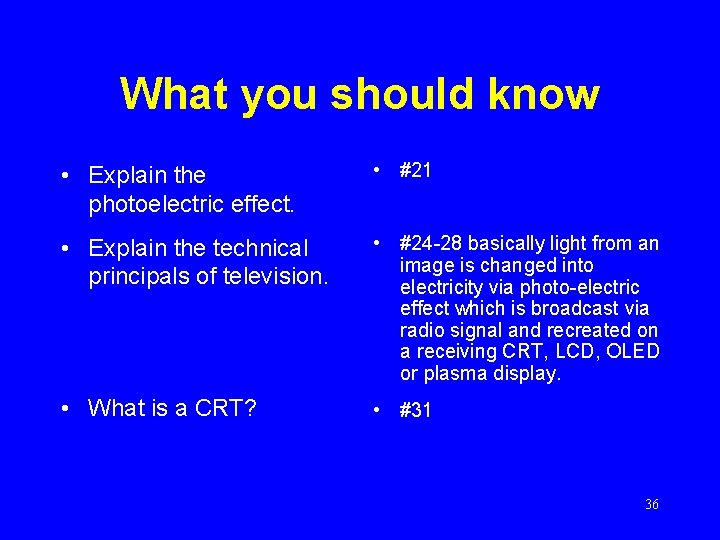 What you should know • Explain the photoelectric effect. • #21 • Explain the