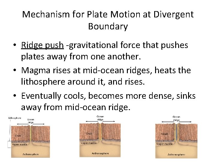 Mechanism for Plate Motion at Divergent Boundary • Ridge push -gravitational force that pushes