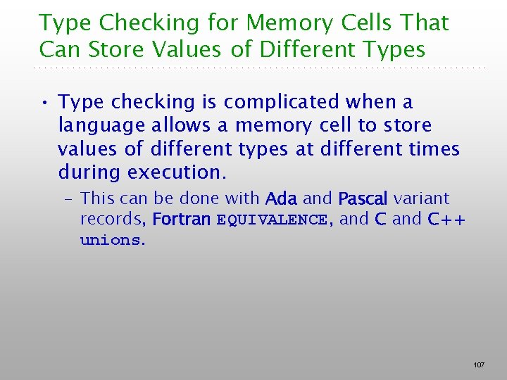 Type Checking for Memory Cells That Can Store Values of Different Types • Type