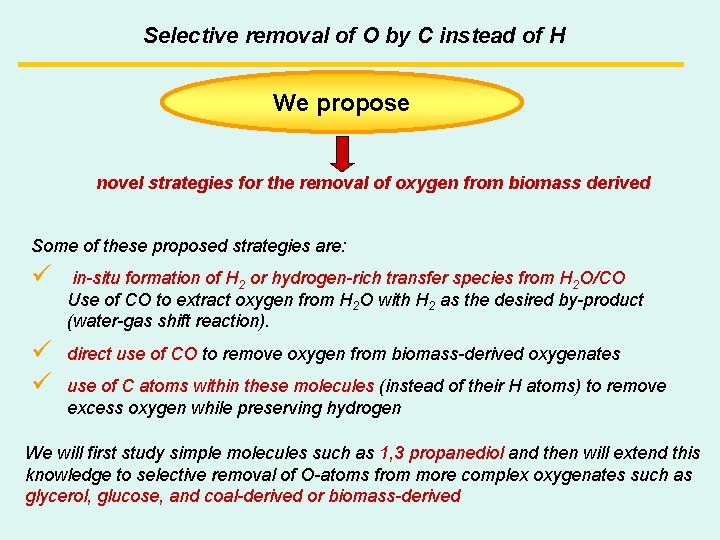 Selective removal of O by C instead of H We propose novel strategies for