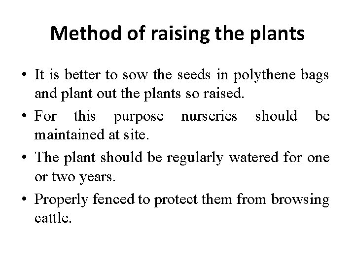 Method of raising the plants • It is better to sow the seeds in