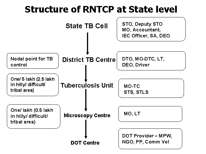 Structure of RNTCP at State level State TB Cell Nodal point for TB control