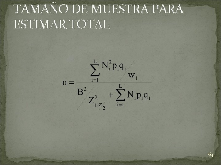 TAMAÑO DE MUESTRA PARA ESTIMAR TOTAL 63 