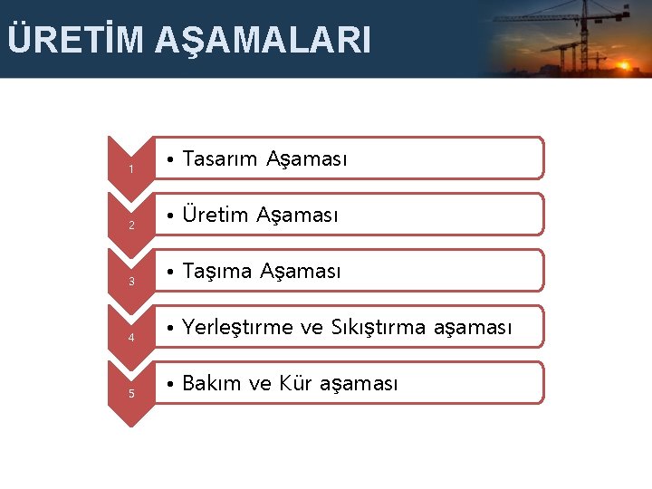 ÜRETİM AŞAMALARI 1 • Tasarım Aşaması 2 • Üretim Aşaması 3 • Taşıma Aşaması
