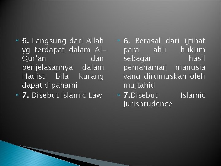  6. Langsung dari Allah yg terdapat dalam Al. Qur’an dan penjelasannya dalam Hadist