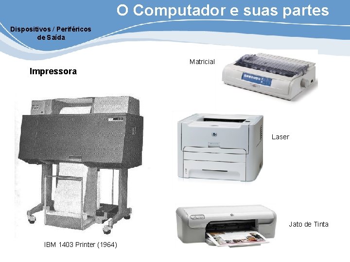O Computador e suas partes Dispositivos / Periféricos de Saída Matricial Impressora Laser Jato