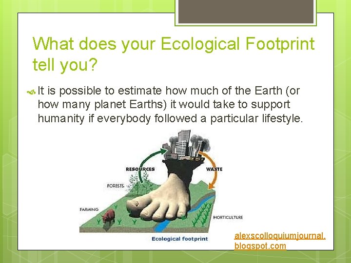 What does your Ecological Footprint tell you? It is possible to estimate how much