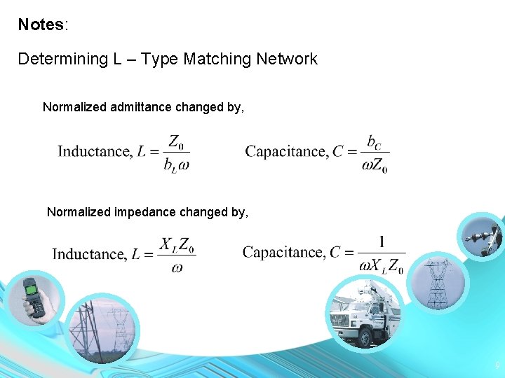 Notes: Determining L – Type Matching Network Normalized admittance changed by, Normalized impedance changed