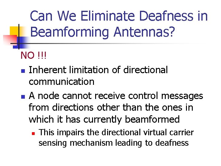 Can We Eliminate Deafness in Beamforming Antennas? NO !!! n Inherent limitation of directional