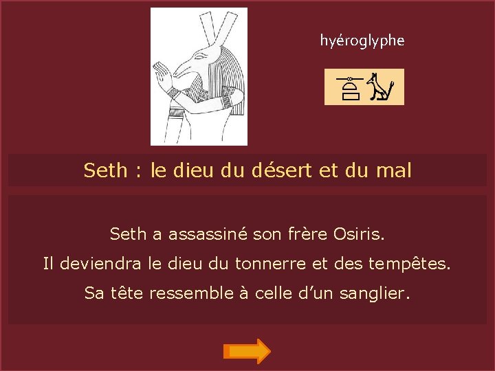 hyéroglyphe Seth : le dieu du désert et du mal SETH Seth a assassiné