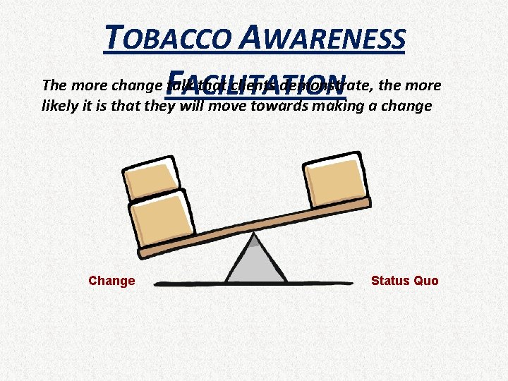 TOBACCO AWARENESS The more change F talk that clients demonstrate, the more ACILITATION likely