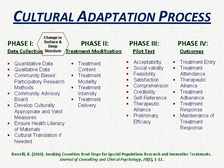 CULTURAL ADAPTATION PROCESS Change in Surface & Deep Structure Collection PHASE I: Data §