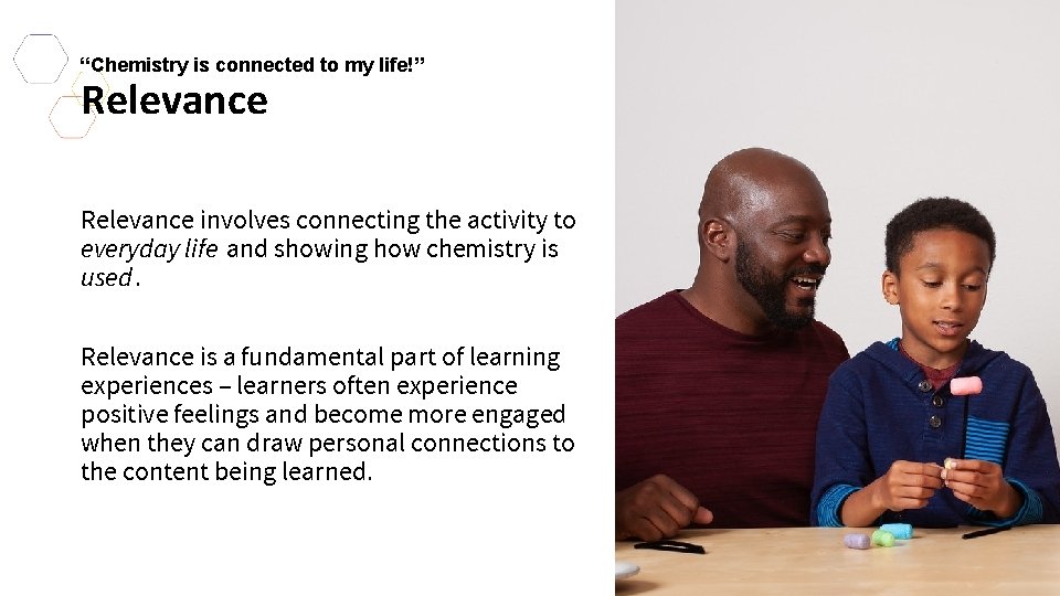 “Chemistry is connected to my life!” Relevance involves connecting the activity to everyday life