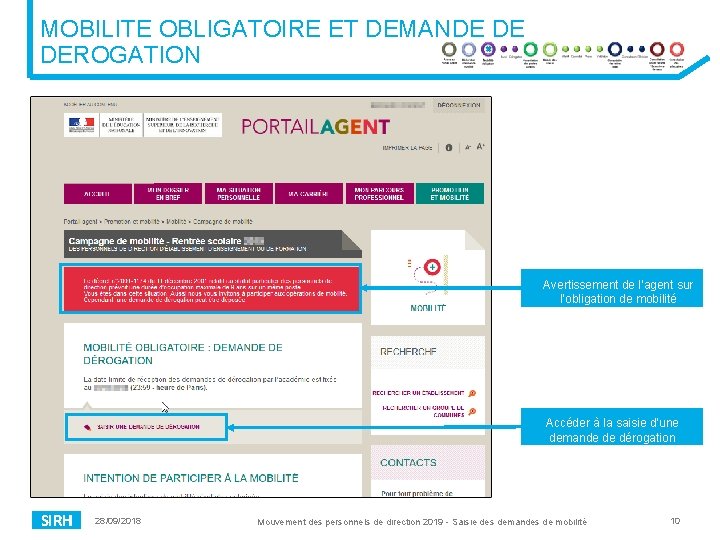 MOBILITE OBLIGATOIRE ET DEMANDE DE DEROGATION Avertissement de l’agent sur l’obligation de mobilité Accéder