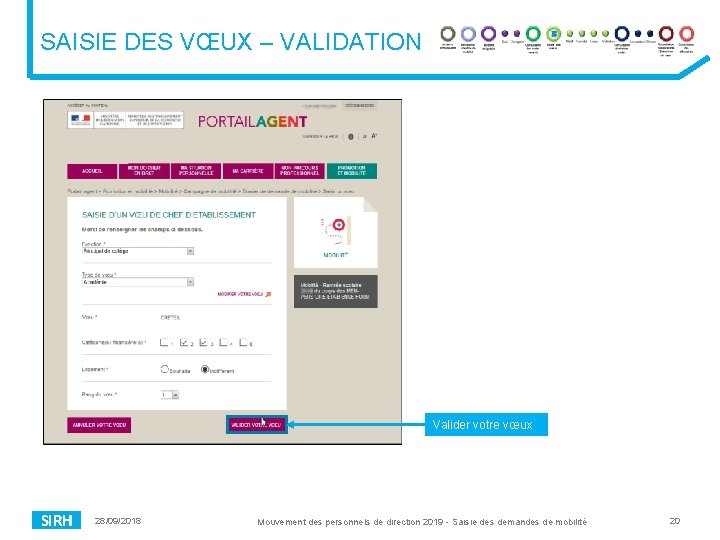SAISIE DES VŒUX – VALIDATION Valider votre vœux SIRH 28/09/2018 Mouvement des personnels de
