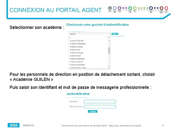 CONNEXION AU PORTAIL AGENT Sélectionner son académie : Pour les personnels de direction en