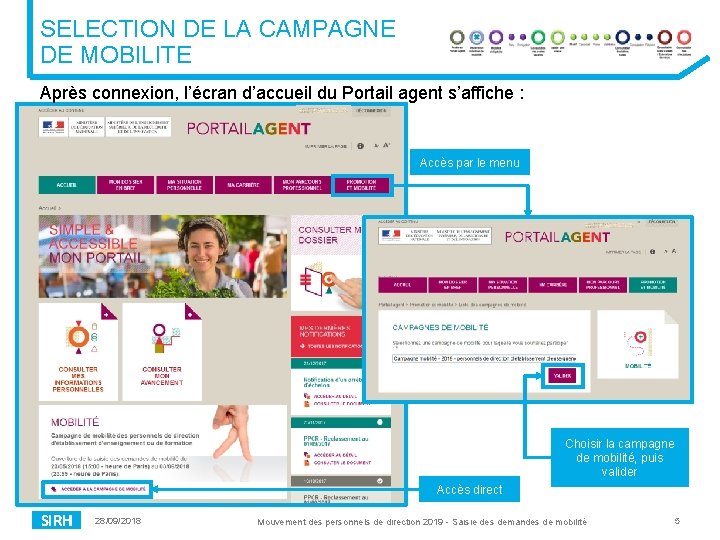 SELECTION DE LA CAMPAGNE DE MOBILITE Après connexion, l’écran d’accueil du Portail agent s’affiche