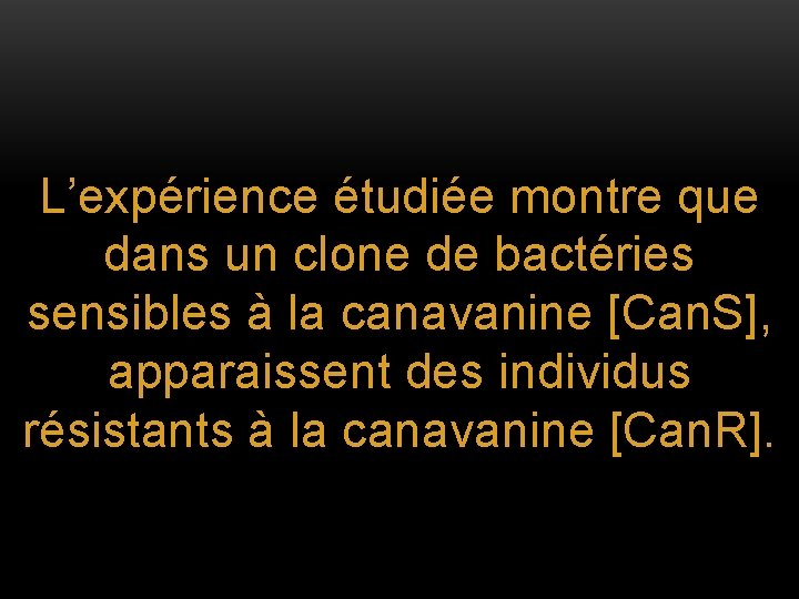 L’expérience étudiée montre que dans un clone de bactéries sensibles à la canavanine [Can.