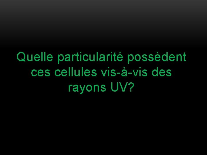 Quelle particularité possèdent ces cellules vis-à-vis des rayons UV? 