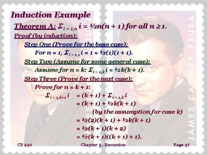 Induction Example Theorem A: i = 1, n i = ½n(n + 1) for Induction Example Theorem A: i = 1, n i = ½n(n + 1) for