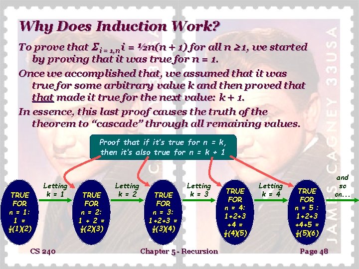 Why Does Induction Work? To prove that i = 1, n i = ½n(n Why Does Induction Work? To prove that i = 1, n i = ½n(n