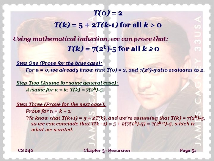 T(0) = 2 T(k) = 5 + 2 T(k-1) for all k > 0 T(0) = 2 T(k) = 5 + 2 T(k-1) for all k > 0