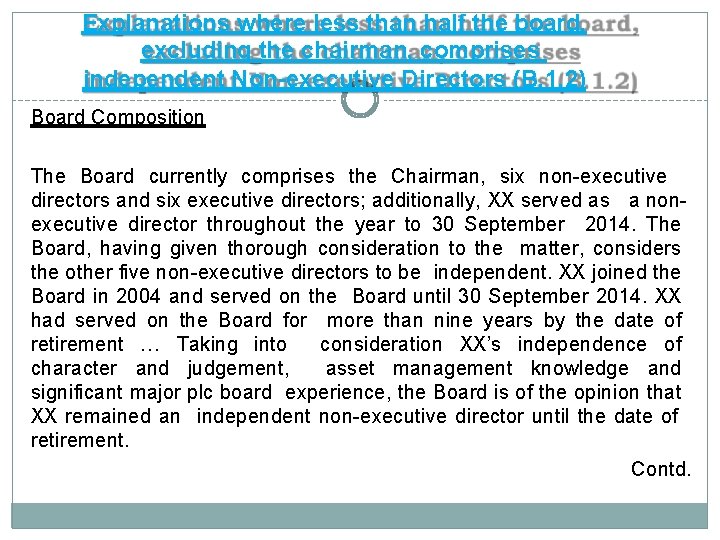 Explanations where less than half the board, excluding the chairman, comprises independent Non-executive Directors