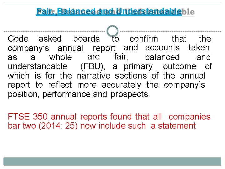 Fair, Balanced and Understandable Code asked boards to confirm that the company’s annual report